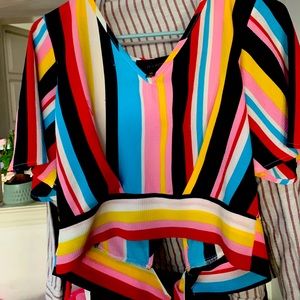 Striped multicolored shirt with tie in the back